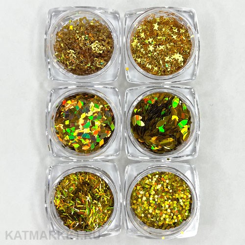 Набор блесток золото в баночках 6шт 61007101