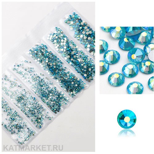 Стразы разных размеров в баночке, Голубые Голография 61304312