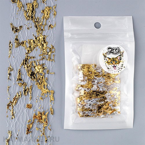 ZooNail Фольга Сетка Поталь 4*25см белая/золото (1582) 61606582