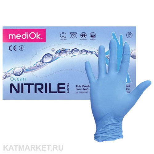 MediOk голубые L 100шт Перчатки нитриловые Ocean 60417664