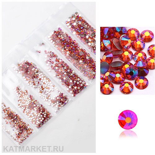 Стразы разных размеров в баночке, Коралл Голография 61304082