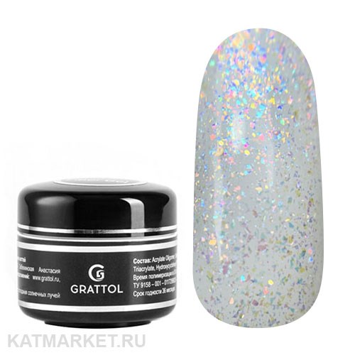Grattol 15мл Гель для моделирования с шиммером Murano 01 10630201