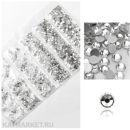 Стразы разных размеров в баночке, Кристалл 61304012