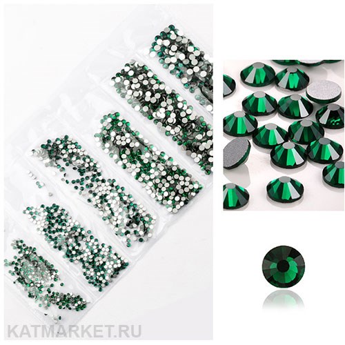 Стразы разных размеров пакет 1600шт, Изумруд 61304161