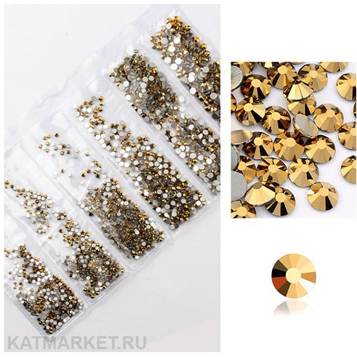 Стразы разных размеров пакет 1600шт, Золото металлик 61304191