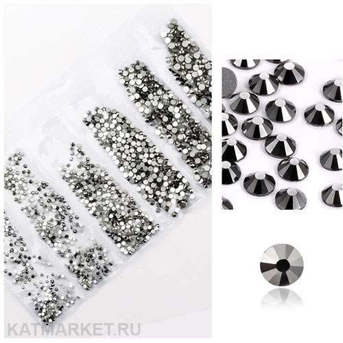 Стразы разных размеров в баночке, Серый металлик 61304182