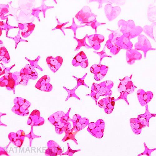 PatrisaNail Камифубуки PN К102 Сердце и Звезды микс розовый, голография 12914092