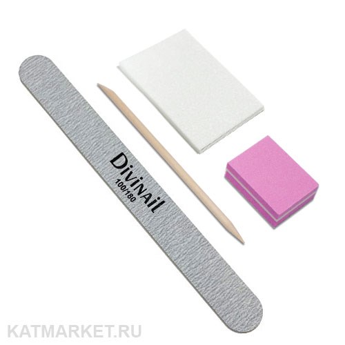 Набор Пилка Divinail 100/180, Апельсиновая палочка, Мини-баф, Салфетки 4шт 60618224