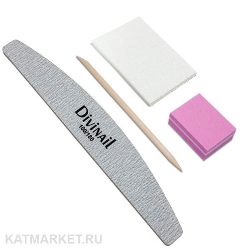 Набор Пилка Divinail Луна 100/180, Апельсиновая палочка, Мини-баф, Салфетки 4шт 60618234