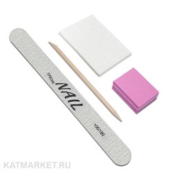Набор Пилка SpecialNail тонкая деревянная 100/180, Апельсиновая палочка, Мини-баф, Салфетки 4шт 60618274
