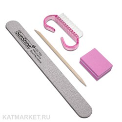 Набор Пилка Sunshine тонкая деревянная 180/240, Апельсиновая палочка, Мини-баф, Щетка 60618304