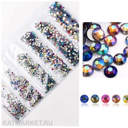 Стразы разных размеров пакет 1600шт, Мульти Голография 61304041