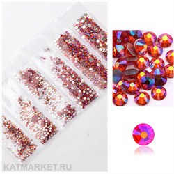 Стразы разных размеров в баночке, Коралл Голография 61304082