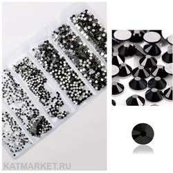 Стразы разных размеров в баночке, Черные 61304212