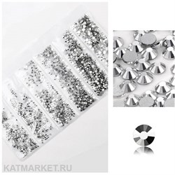 Стразы разных размеров в баночке, Серебро металлик 61304152