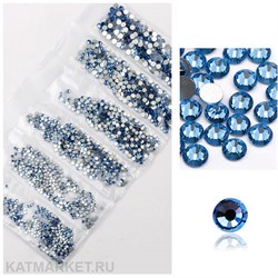 Стразы разных размеров в баночке, Светло-Голубые 61304252