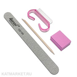 Набор Пилка Lisaprofi тонкая деревянная 100/180, Апельсиновая палочка, Мини-баф, Щетка 60618253