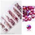 Стразы разных размеров пакет 1600шт, Фуксия Голография 61304061