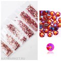 Стразы разных размеров пакет 1600шт, Коралл Голография 61304081